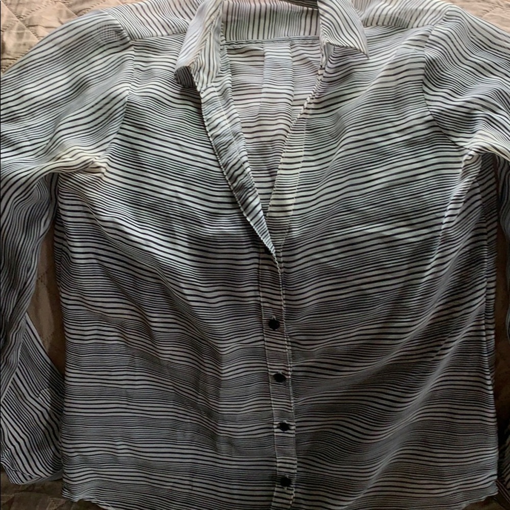 Outback Red white and black striped blouse.